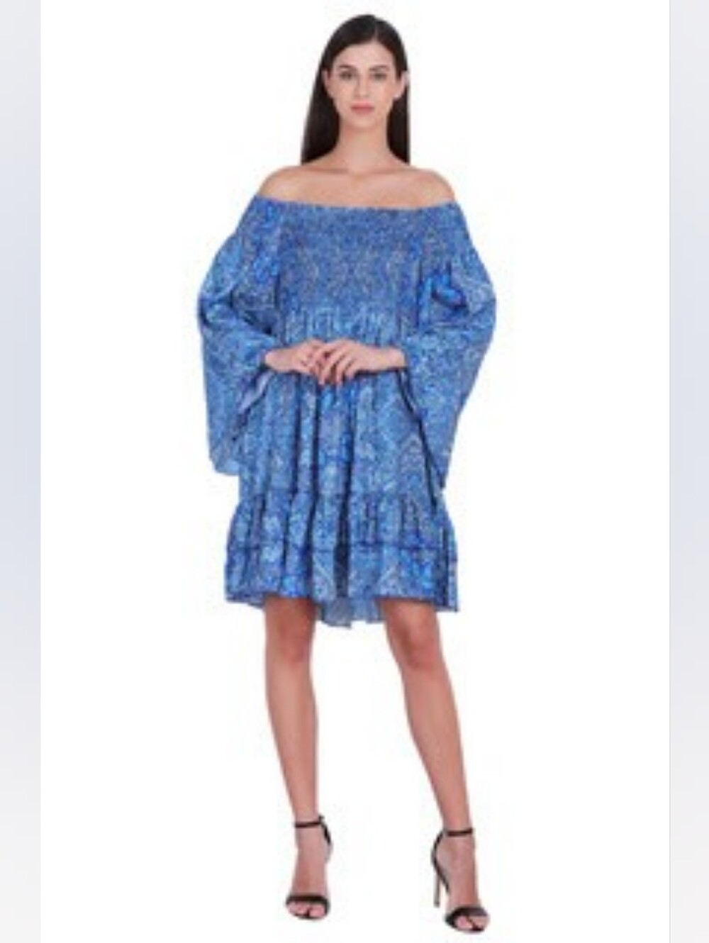 Blue Off-Shoulder Floral Mini Dress Size L